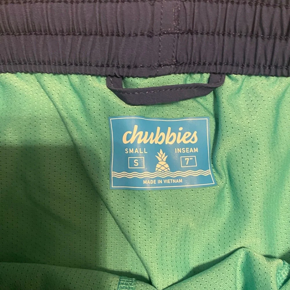 Chubbies Mens‎ Small Swim Trunks Blue Striped 7 Inch Inseam Retro Board Shorts